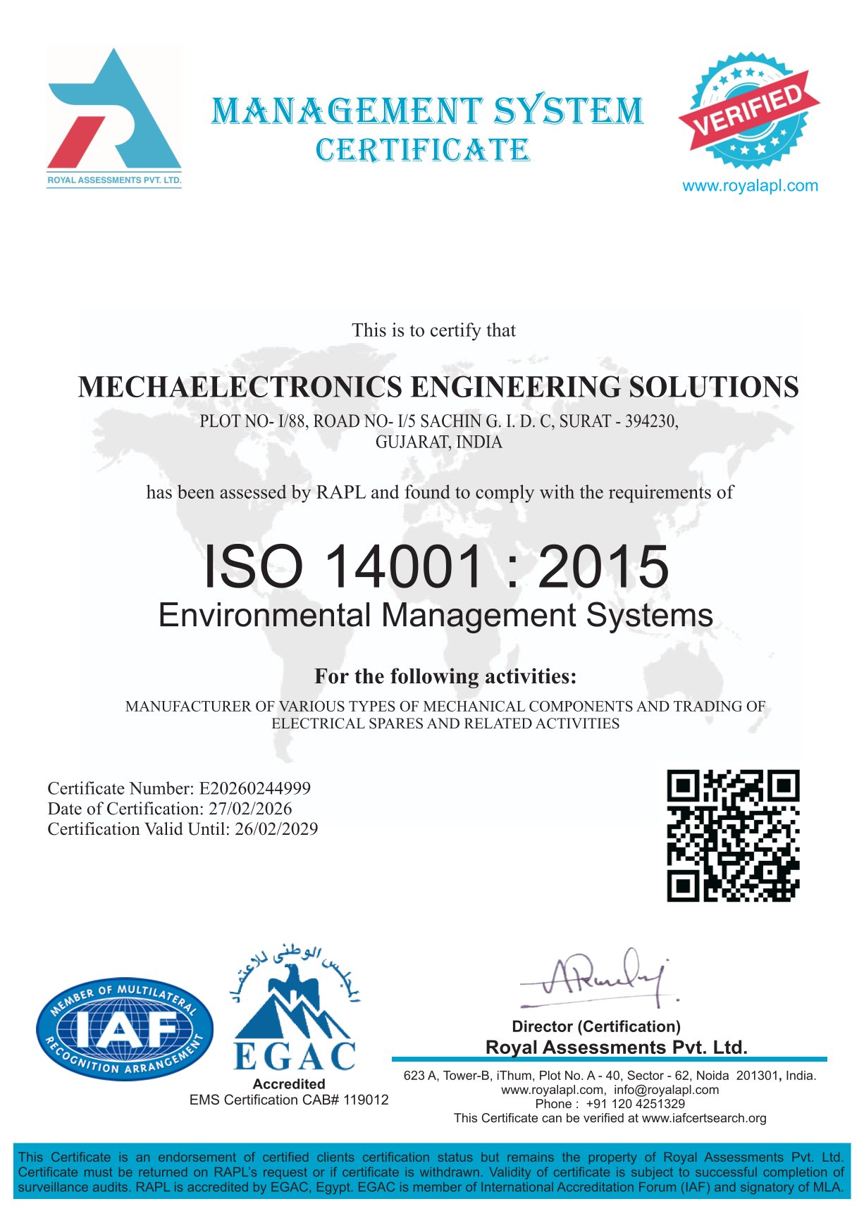 ISO 14001:2015 Certificate