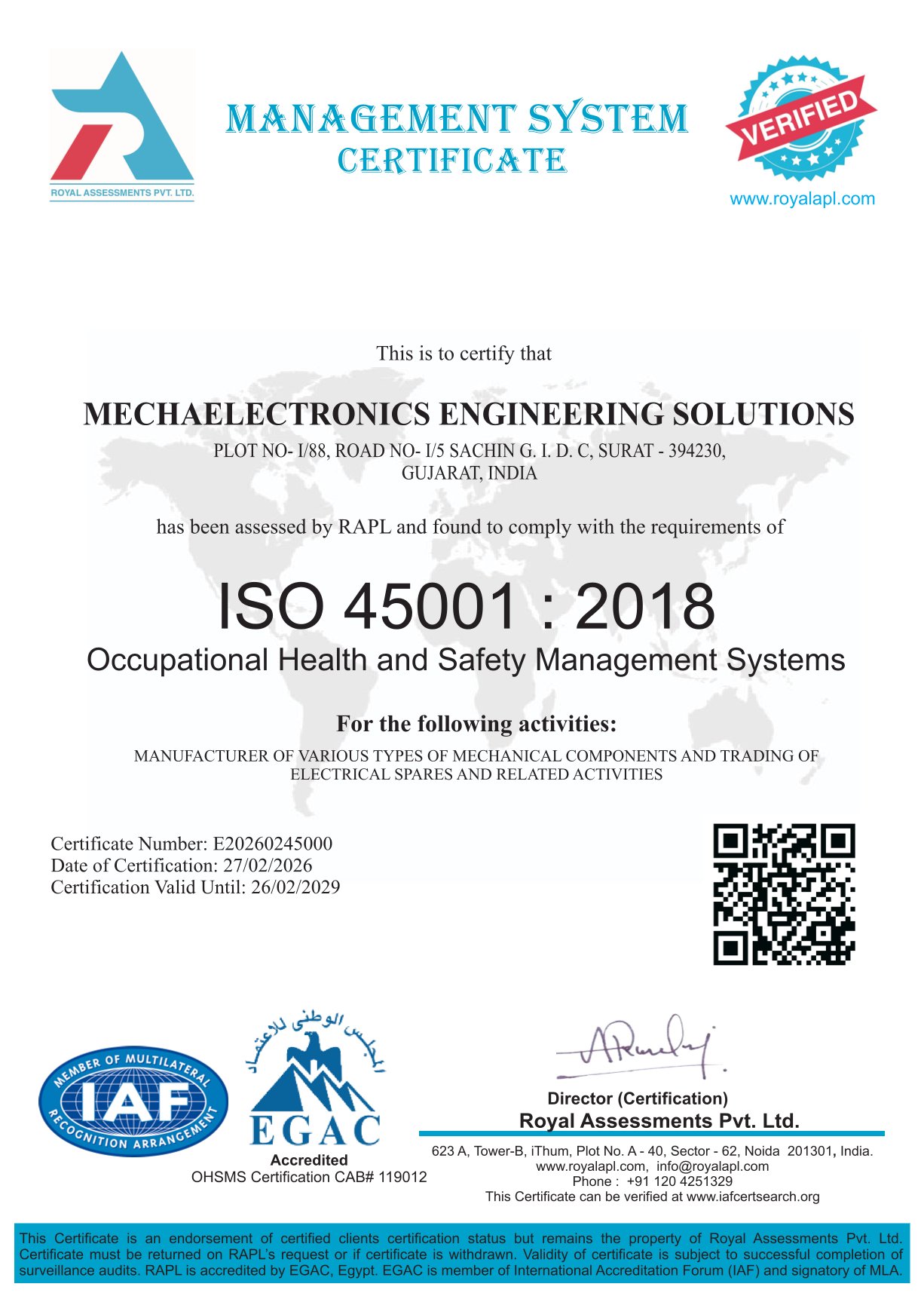 ISO 45001:2018 Certificate